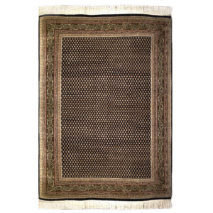 Mir Traditional Tan Black Green Wool Rug 5272